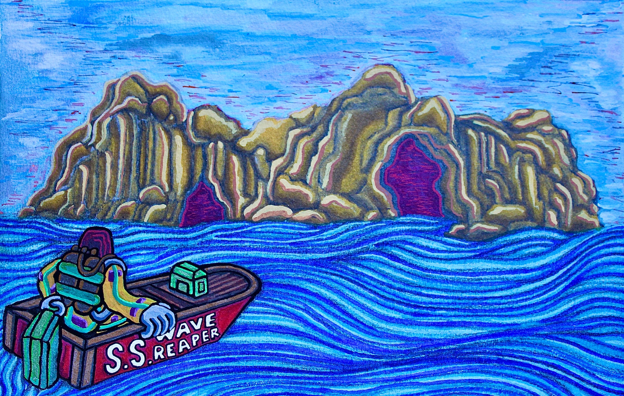 "Hidden Cave Island Base: Rust" Original Painting