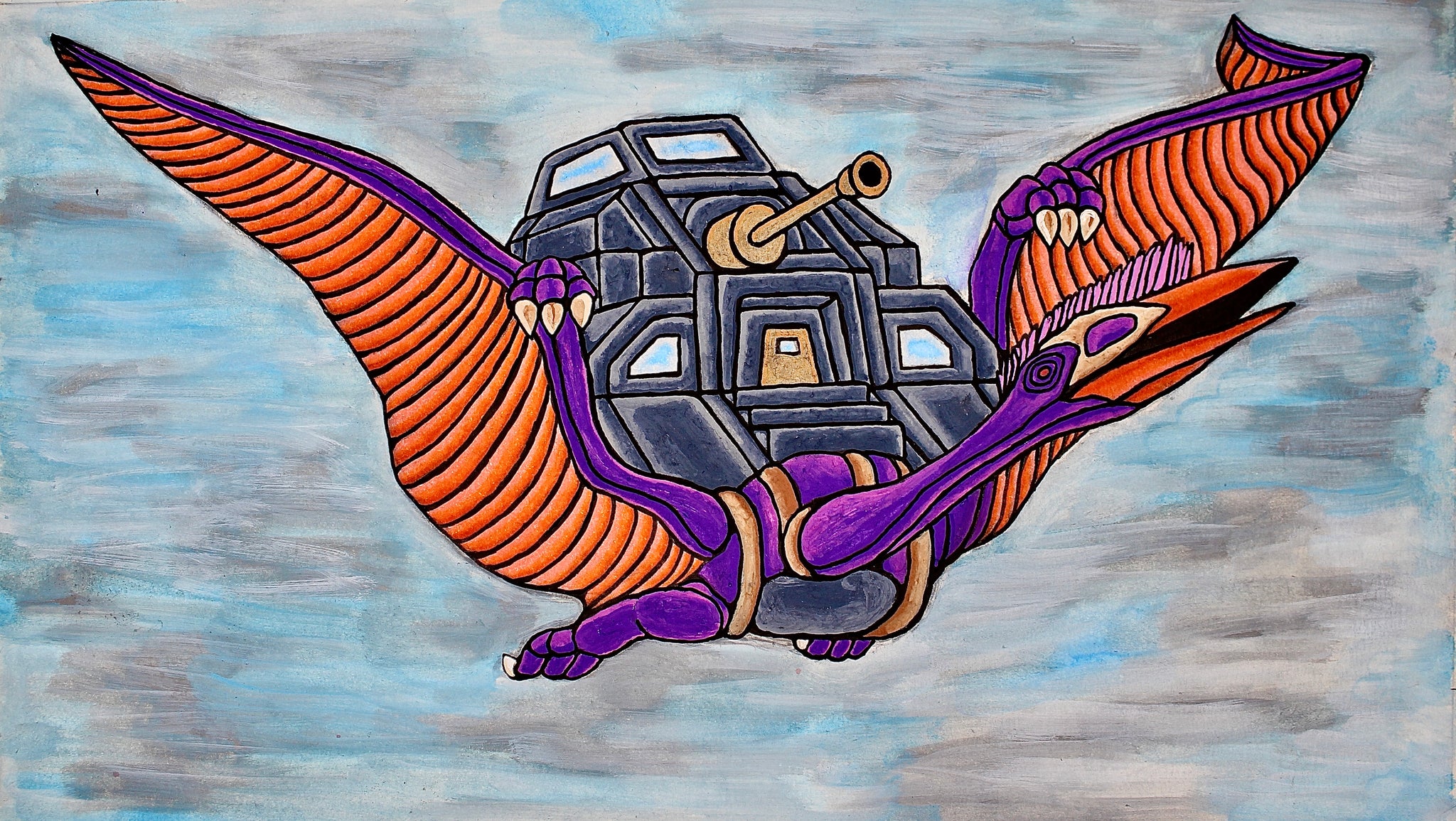 Ark Quetzal Flying Fortress Original Painting